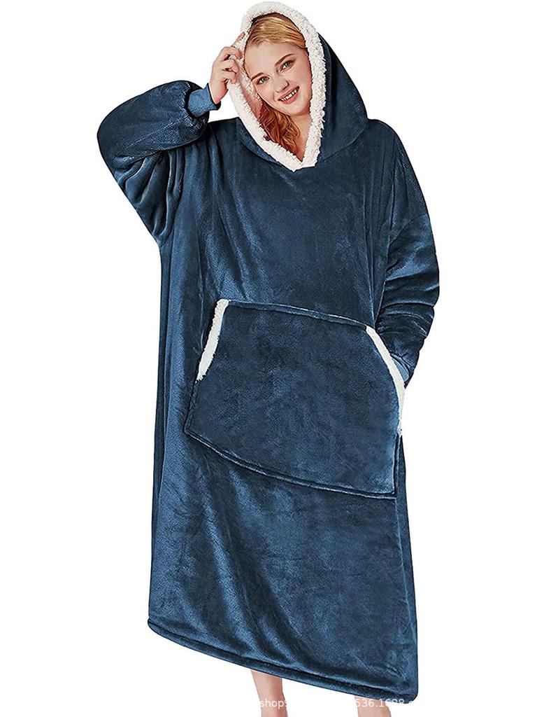 Dames Ekstra Lang Flanell Julepyjamas Morgenkåpe med Vertikal Lomme og Koseteppe Sett - Fortykket for Varme