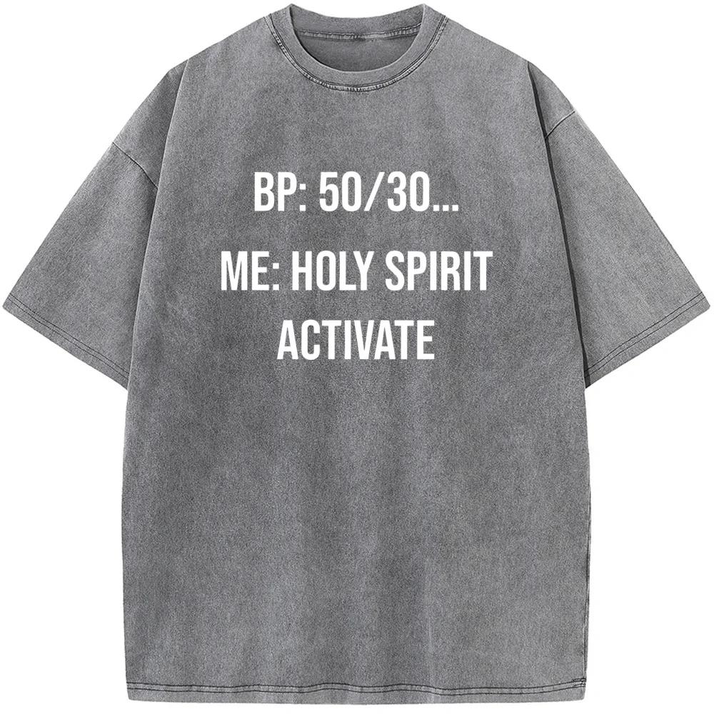 Holy Spirit Activate Nurse Life Print Short Sleeve T-shirt Summer Cotton Washed T-Shirt Novelty Casual Loose Bleached Tshirt