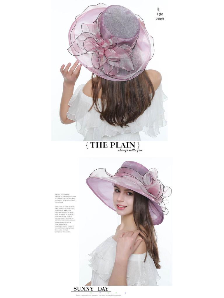 Korean Retro Floral Mesh Sun Hat - Women's Summer Fedora