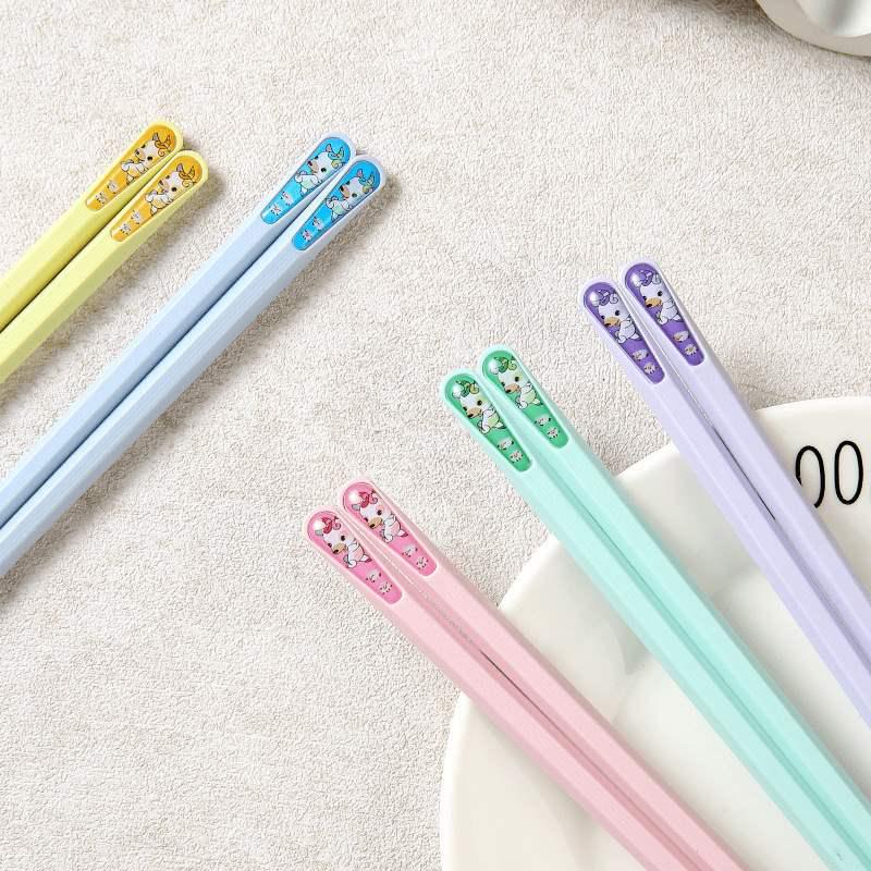 Alloy Household Chopsticks – National Tide Style, Macaron Color, Japanese Fingernail Design, Double Pack for One Person Use.