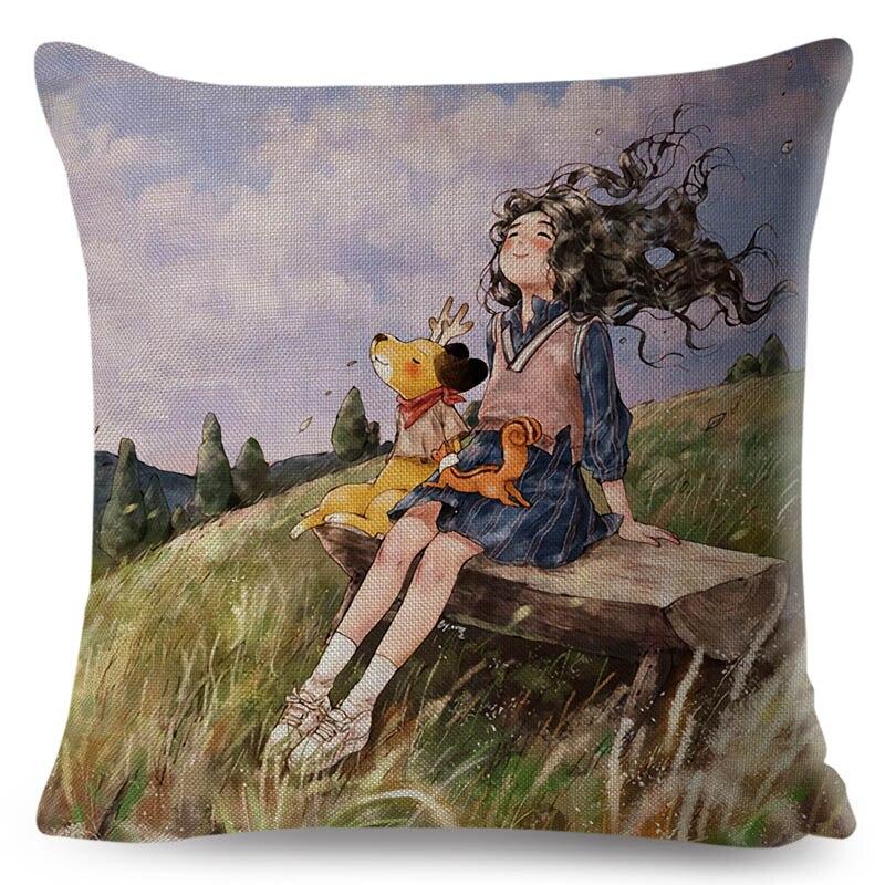 

45x45 см цветная милая мультяшная девушка и собака, сказочный мир, наволочка, украшение, наволочка для дома, дивана 40x40cm