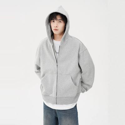 American Gray Hooded Sweater Jacket Boys Short Loose Zipper Versatile Cardigan