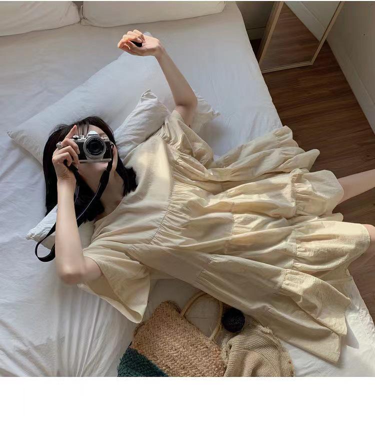 Korean Style Summer Maternity Dress Set - Long, Plus Size & Trendy for Hot Moms