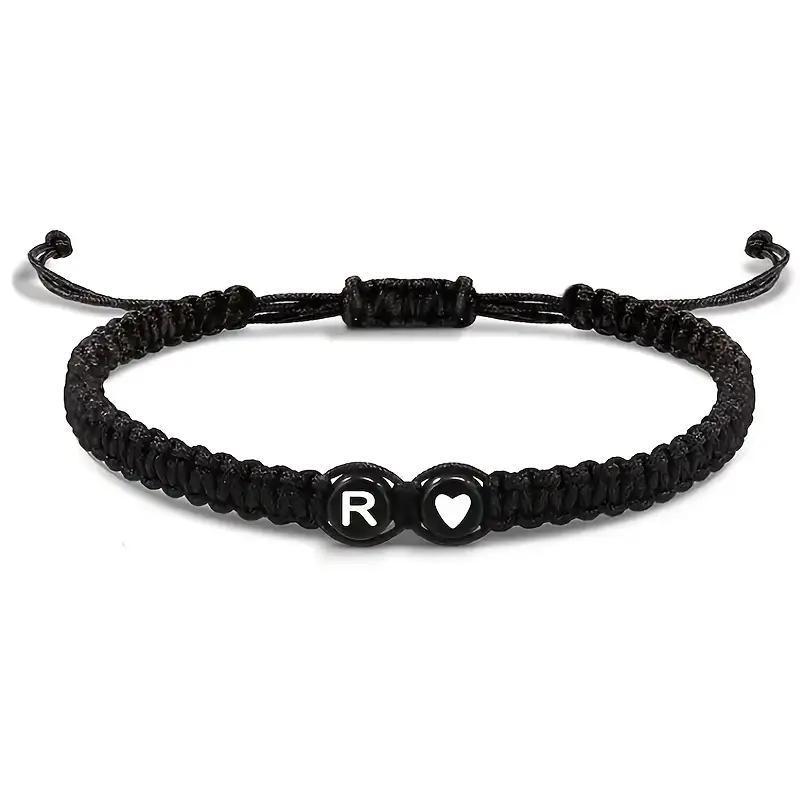 Handmade Black and White Heart Bracelet with 26 English Letters – Fashionable, Versatile Couple's Accessory