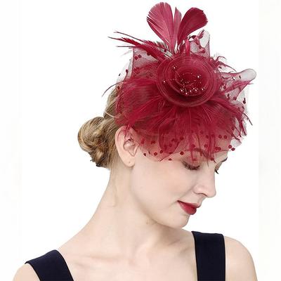 Cocktail Mariage Rétro Européen Élégant Aristocratique Formel Faux Mini Cheveux Accessoire de Cheveux pour Feux d'Artifice Rouge Vin [XGOPTS] Chapeau, Chapeau, Style, Coiffe,