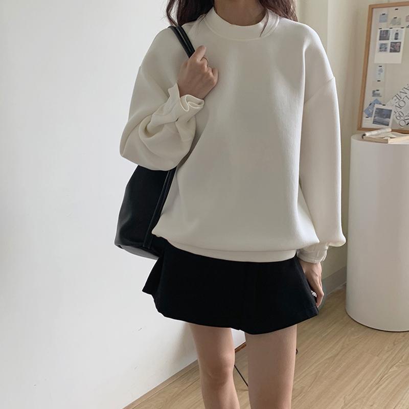 Solid Color Sweater Women's Space Cotton Loose Round Neck Long Sleeve Pullover Top