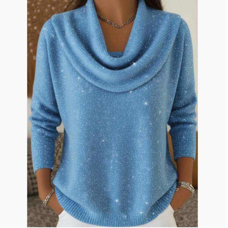 Warmer Damen-Frühlingspullover mit Schwingkragen - Einfarbiger Pullover mit langen Ärmeln und Stehkragen, Gemütliche Freizeitbluse für Herbst/Winter