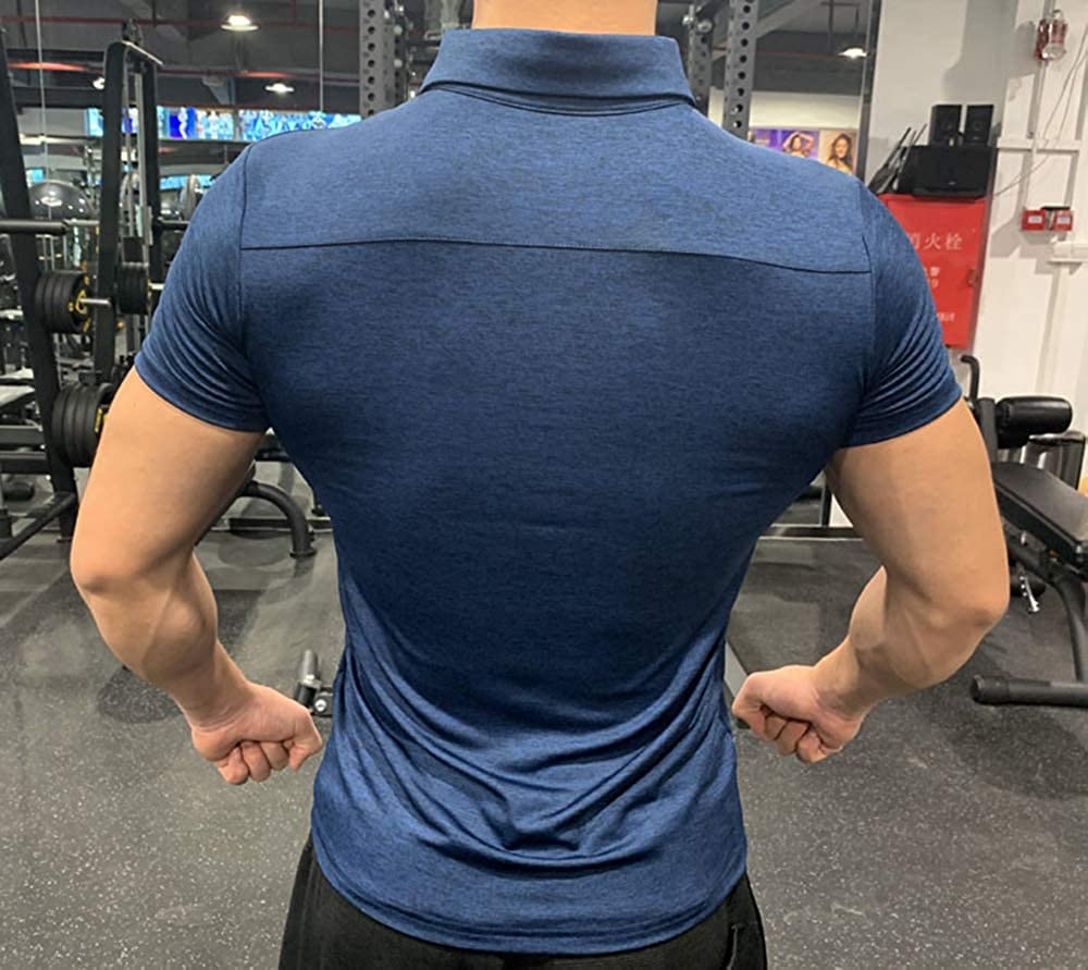 Manatsulife Short Sleeve Polo Solid Slim Stylish Training Wear Men's Shirt, Moisture-Wicking, Quick-Drying, Color, Stretch, Fit, (Navy, L)