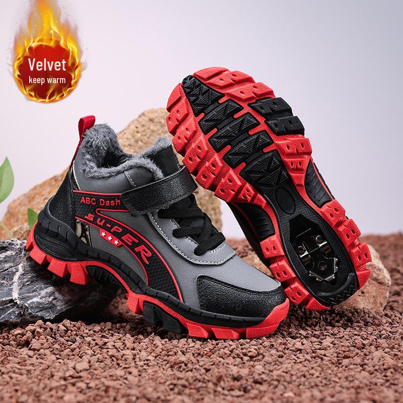 Boys' Fleece-Lined Cotton Shoes - New 2025 Autumn/Winter Non-Slip Warm Outdoor Sports Footwear