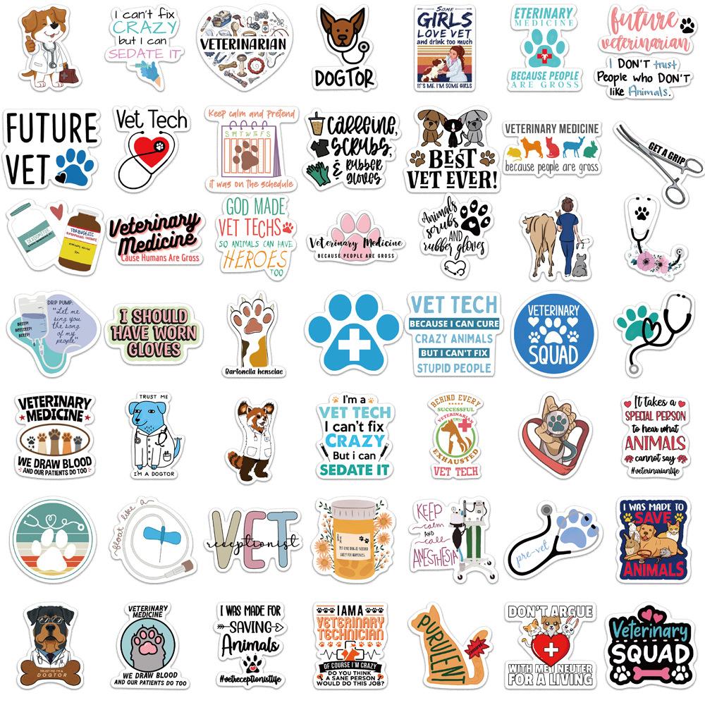 50 Cartoon Veterinary Graffiti Stickers Personalized Decorative Suitcase Pen Guitar Notebook Waterproof Explosive