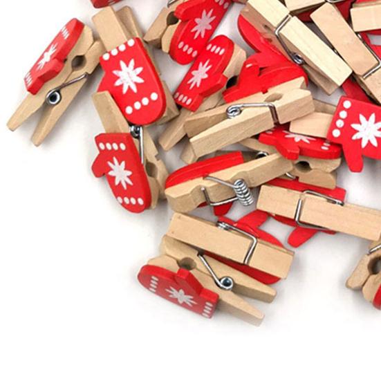 25Pcs Clips Mini Multifunction Wood Christmas Decor Clip for Cards