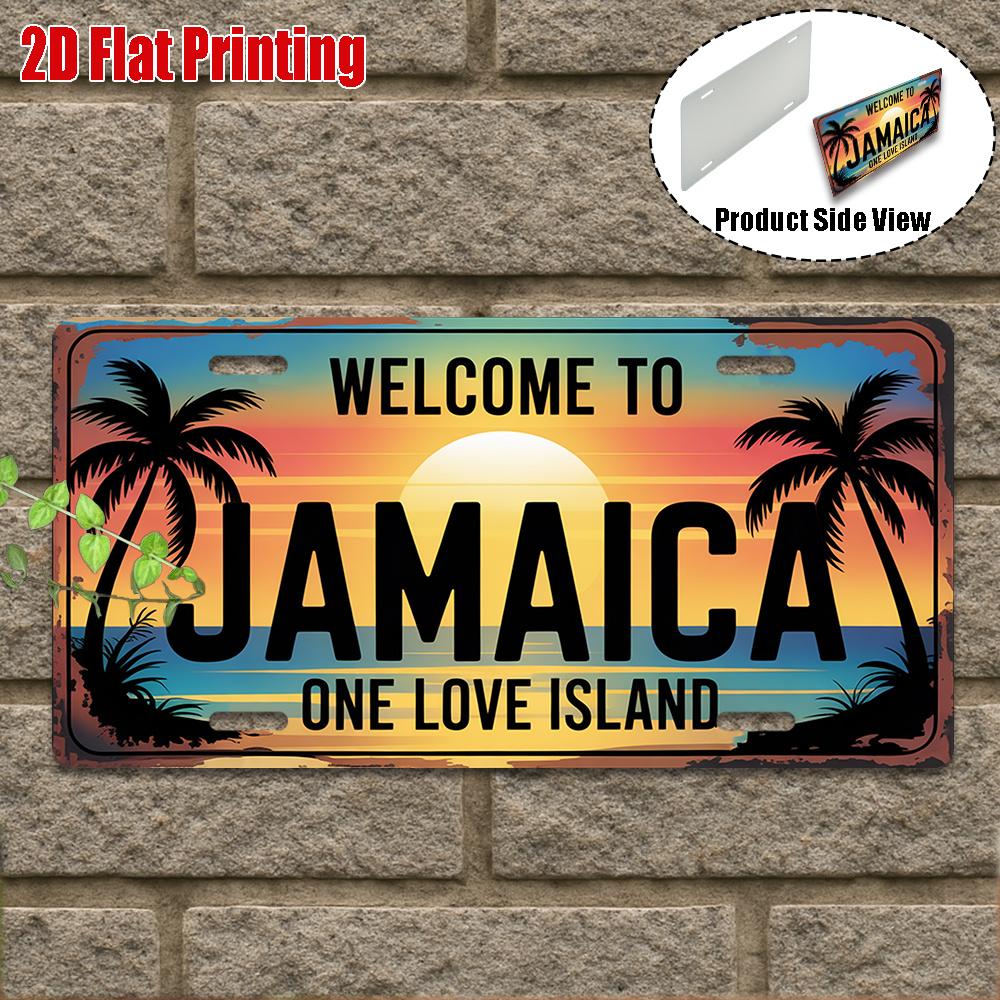 Welcome to Jamaica One Love Island D Flat Printing License Plate Style Metal Tin Sign Caribbean Sunset Themed Decorative Alumi 15x30cm(5.9x7.8inch)