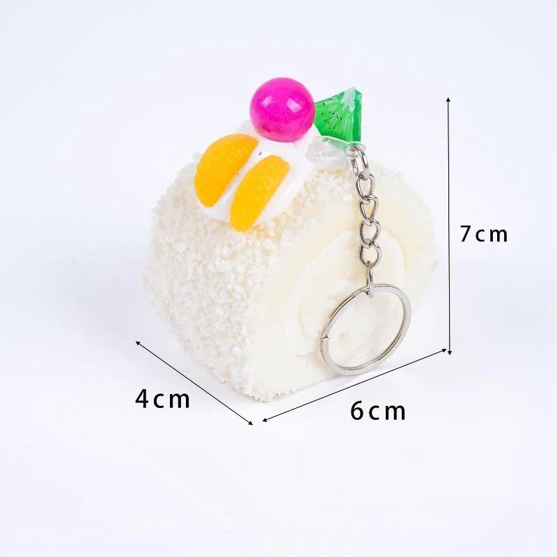 Realistic Triangle Cake Key Ring With Fruit Toppings Cute Food Shape Charm for School Bag Decor Student Birthday Gifts