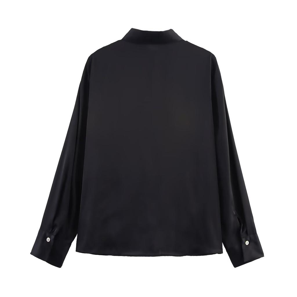 Ladies' Loose, Comfortable, Casual, Fashionable Knot Silk Texture Long Sleeved Shirt