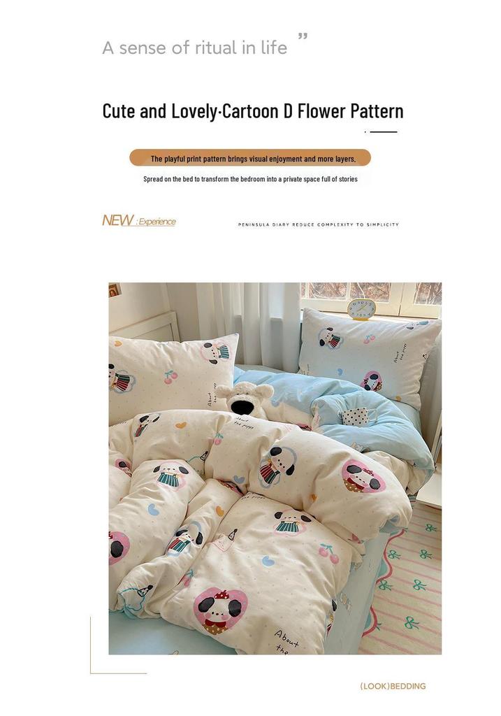 Trendy Double-Sided Cotton Dorm Bedding Set, Fresh Style, 3-Piece or 4-Piece Options