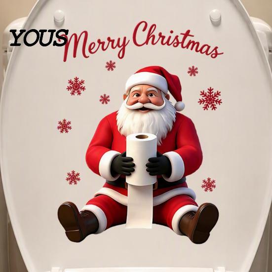 Christmas Atmosphere Wall Stickers Santa Claus Toilet Sticker, Waterproof PVC Bathroom Decal for Creative Gift Ideas Home Decoration,