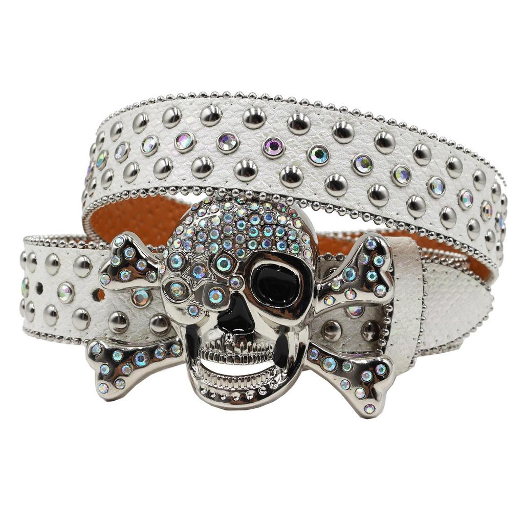 Retro Snake Print Rhinestone Skull Buckle Unisex Jeans Belt - Hip Hop Punk Fashion
