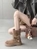 Retro Round Head Versatile Thick Heel Martin Boots 2025 New British Style Belt Buckle Maillard Medium Boots Women