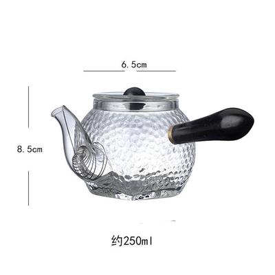 Japanese Style Heat Resistant Hammer Pattern Square Bottom Glass Teapot Side Handle Wooden Kungfu Tea Set Tea Pot With Filter