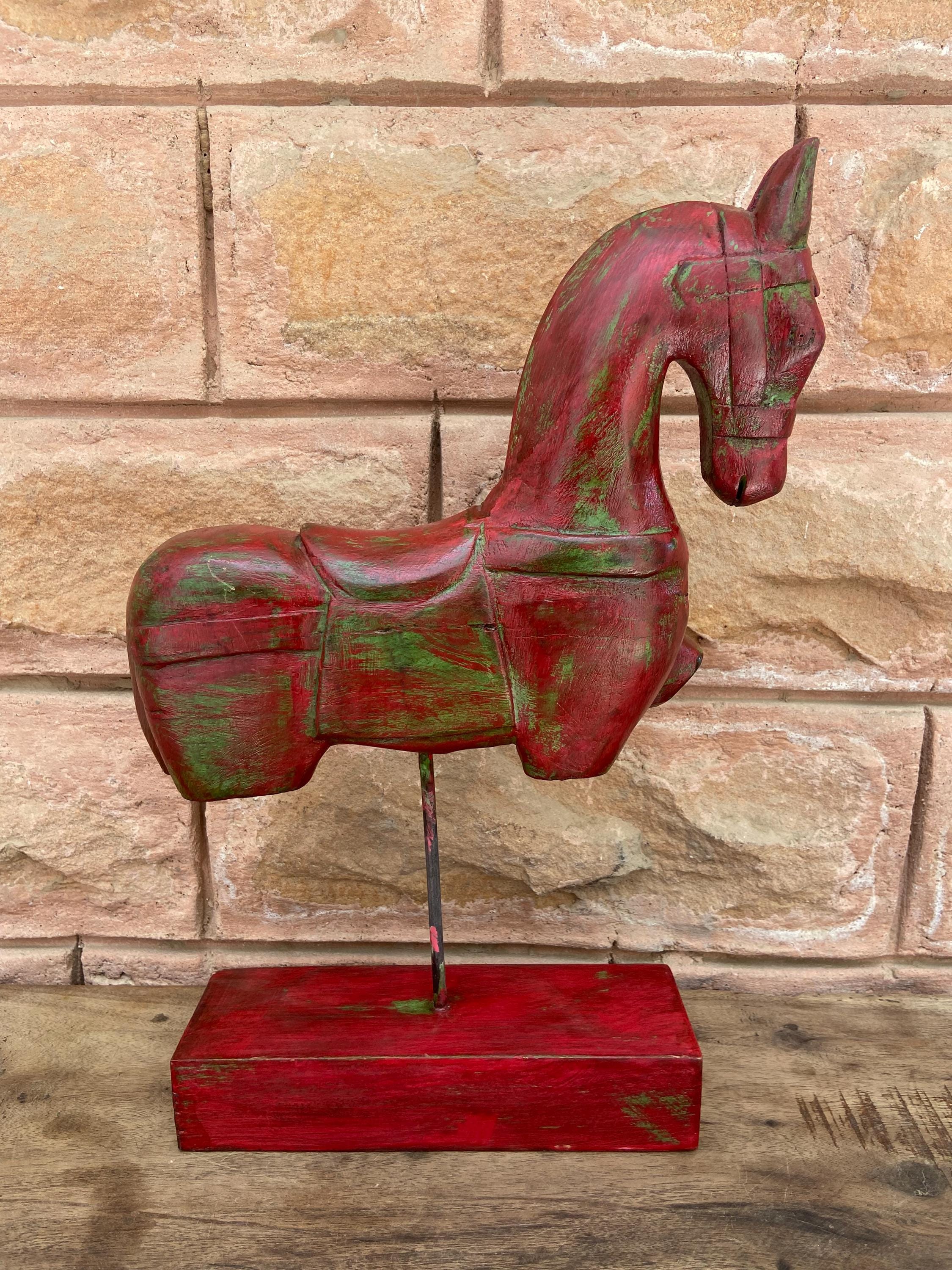 

Hand Carved Wooden Horse Statue: Painted Indian Art Home Decor 3” X 9” X 16.5”