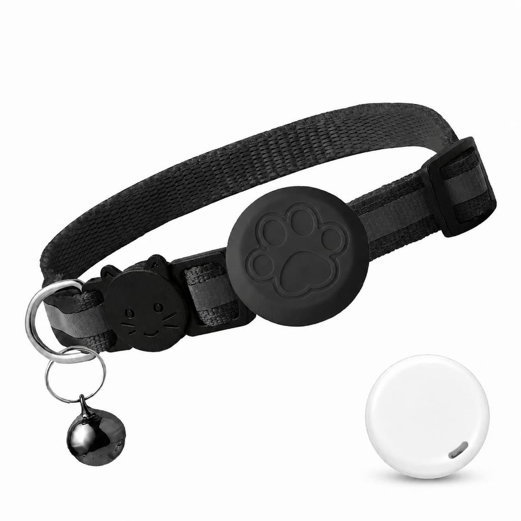 Reflective Cat Dog Collar with Smart GPS Tracker 2-in-1 Bundle Adjustable Anti-Lost Location Finder Safety Buckle Bell 3