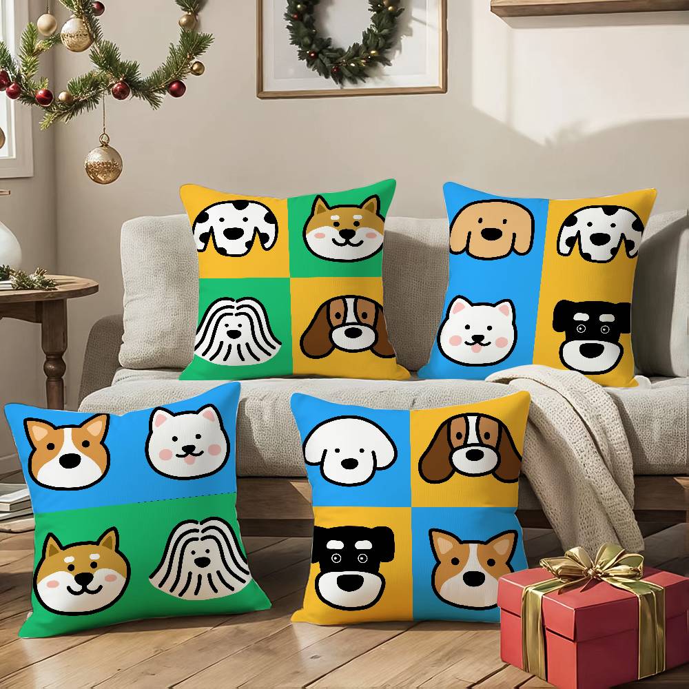 Four-Point Cute Cartoon Dog Pictures Pillow Case Comfort Sofa Bed Silky Elegant Invisible Zipper Decorative Cushion Cover
