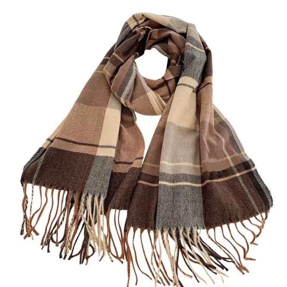 Plush Winter Cashmere Scarves Tassel Long Shawl Simple Plaid Wool Scarf Student