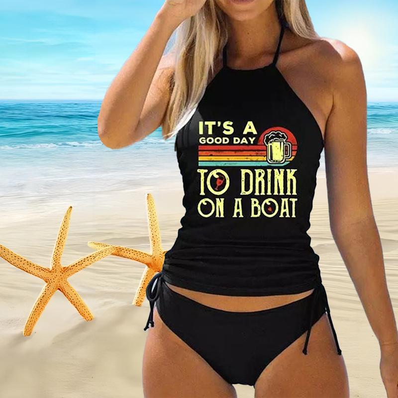 

Женский купальник с подвеской на шее и солнцезащитными очками, бикини с принтом, короткий топ на бретелях, купальник XL чёрный