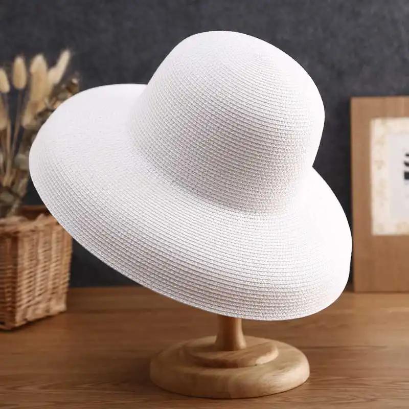 WTEMPO Women's Wide Brim Solid Color Outdoor Sunscreen Hats Elegant Casual Foldable Summer Versatile Straw Hats