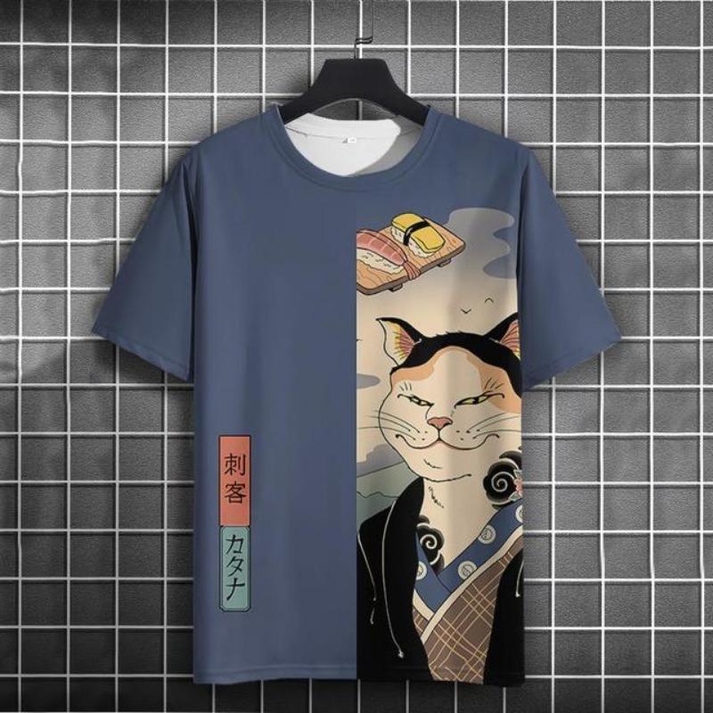 3D Ukiyo-E Animal Print Men's T-Shirt Summer Casual Oversized Short Sleeve T Shirt for Men Fashion Man Clothing 2024 Vintage Tee