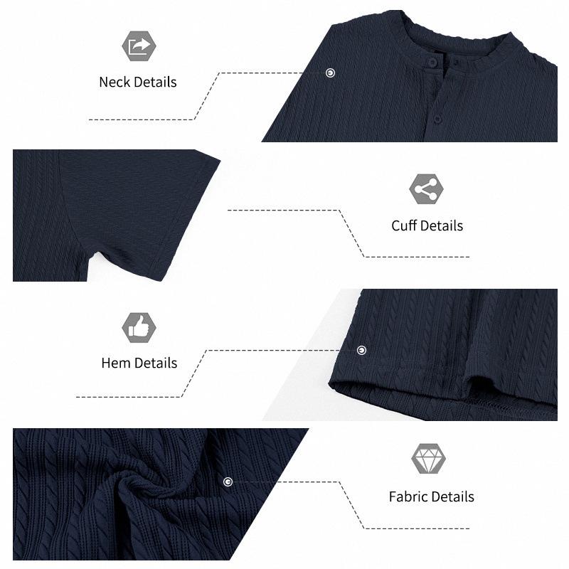 Summer Retro Men's Loose Knit Henley Shirt & Shorts Set