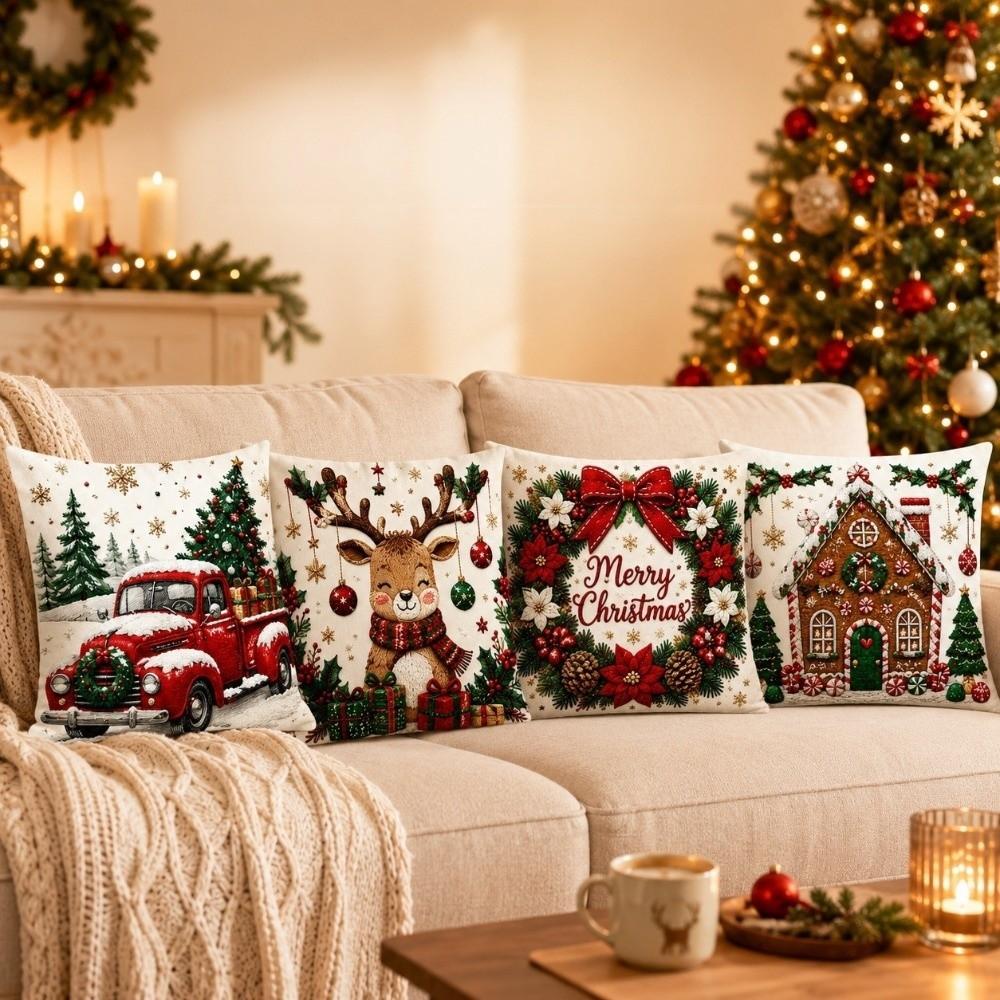 Skin-friendly Xmas Pillowcase Soft Cushion Cover 3D Illusion Christmas Pillow Covers Home Decor