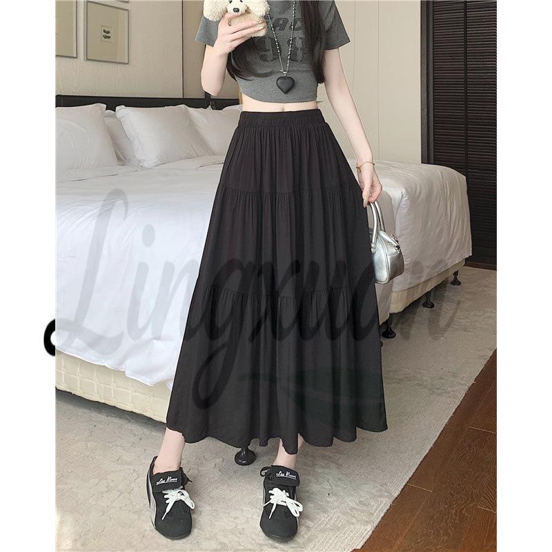 Korean Style Patchwork Layered Midi Skirt, Plus Size, High Waist, Slimming A-Line - Women s Fashion 2026 XL
