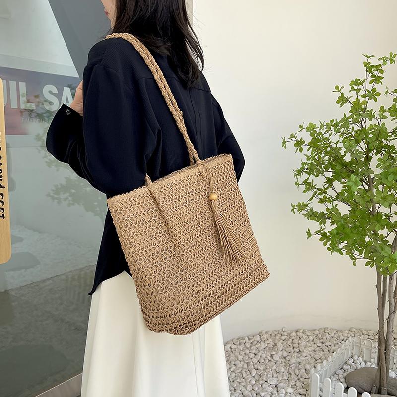 New Casual Handmade Straw Bag Portable Shoulder Tote Ladies Holiday Beach Large Capacity Woven Handbag