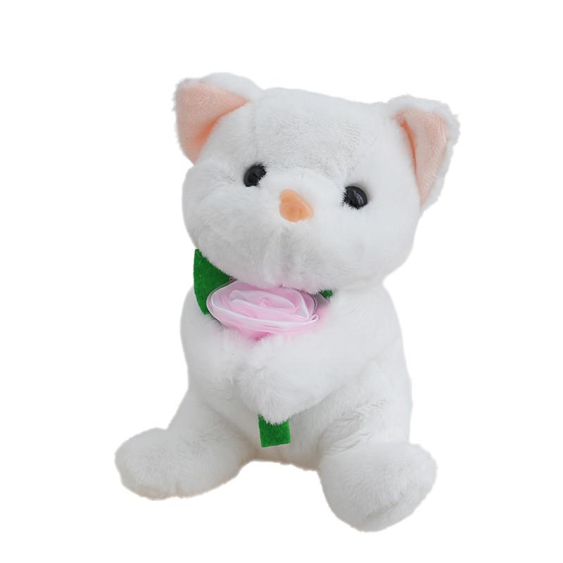 Plush Rose Dog Cat Dolls Toys Stuffed Animals Pp Cotton Filling White Brown