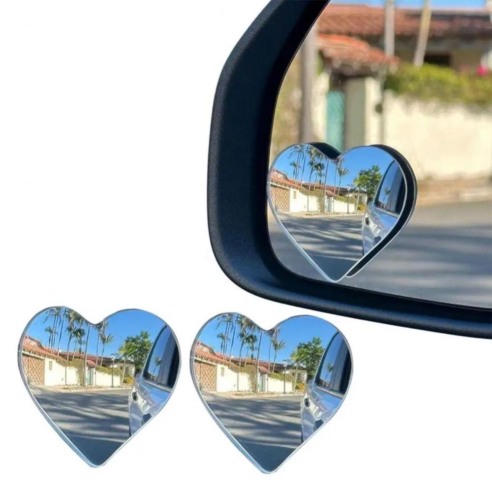 2Pcs Stick-On Blind Spots Mirror Cute Heart Shape Convex Rearview Side Mirror  SUVs