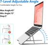 Aluminum Alloy Foldable Laptop Stand, 7 Adjustable Angles, Sand-Blasted Anti-Slip Stable Computer Holder