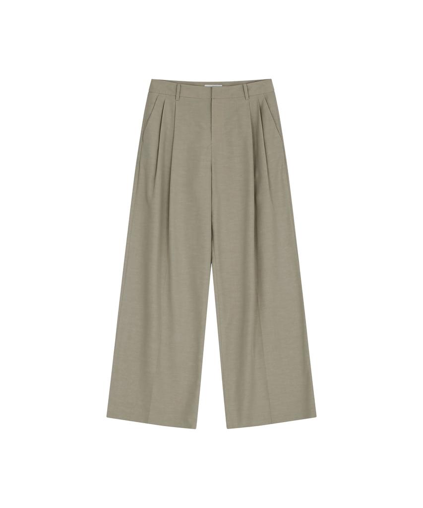 VIS A VIS Tencel Linen Wide Leg Pants (Beige)