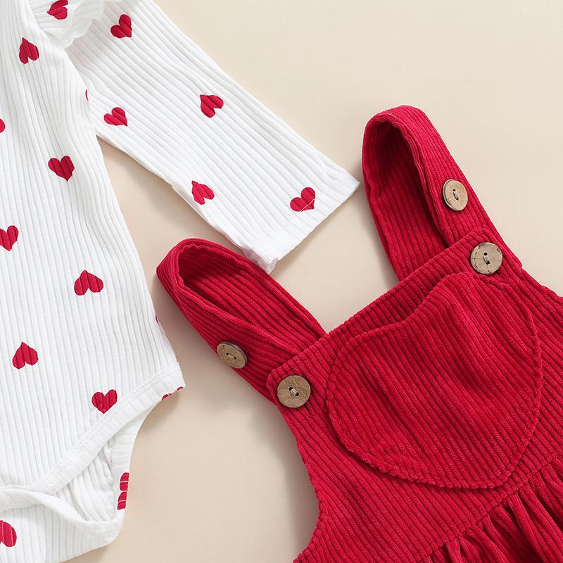 Spring Infant Baby Girl Clothes Set Skirt Heart Print Long Sleeve Romper 2Pcs Toddler Girl Clothing Outfits