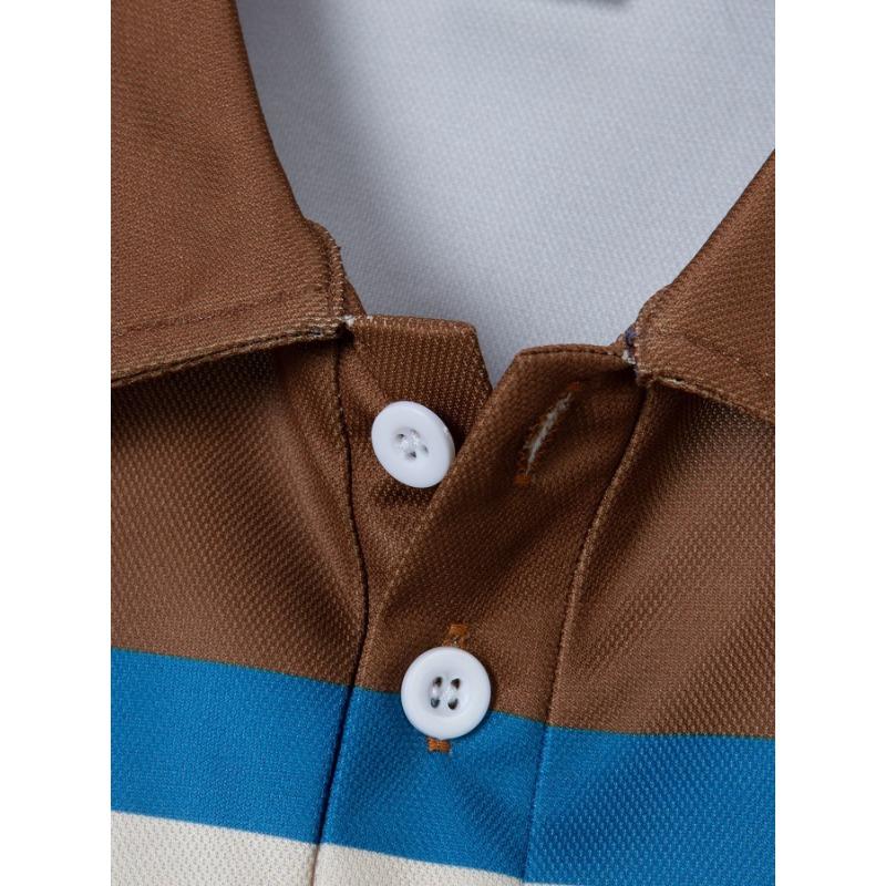 Men's Casual Polo Shirt Striped Versatile T-shirt Top