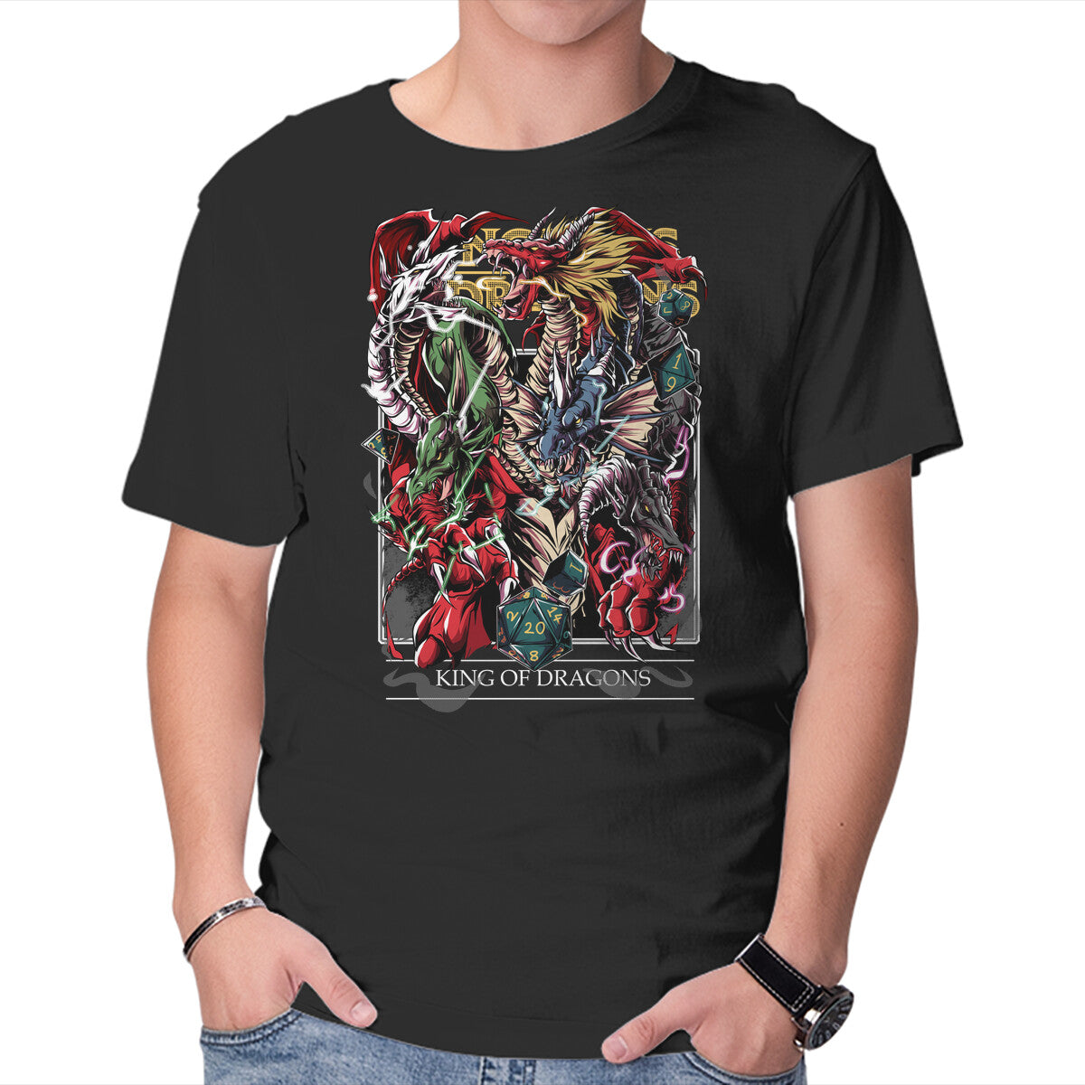 Unisex Crew Neck T-Shirt King Of Dragons Graphic Short Sleeve Casual Tee XXXXL
