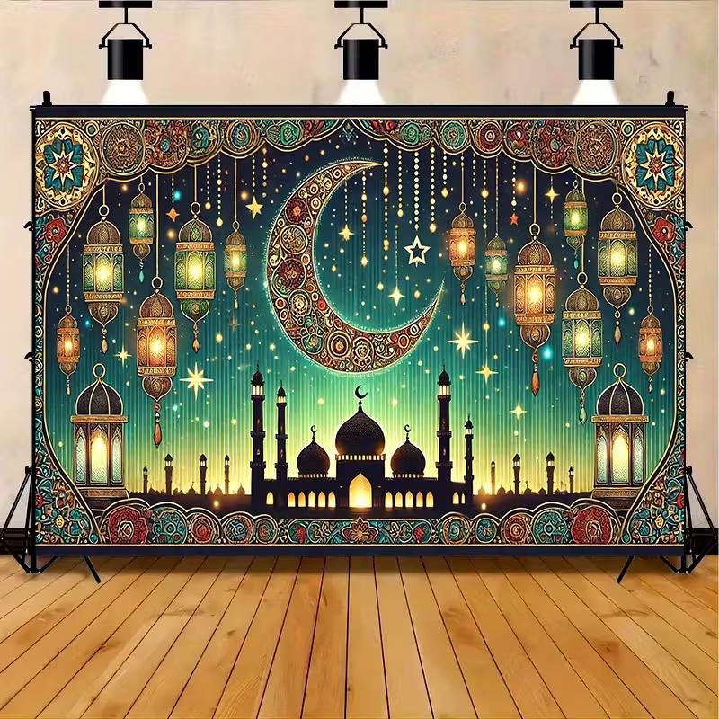 2D Islamic Mosque Ramadan Banner Lantern & Starry Night Themed Supplies