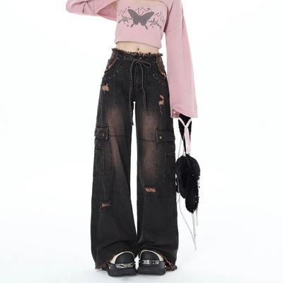 Y2K Vintage Vysoký pas Harajuku Volné Džíny Kalhoty Korejská móda Dámské Grunge Široká noha Velká džínovina Kalhoty Dámské oblečení
