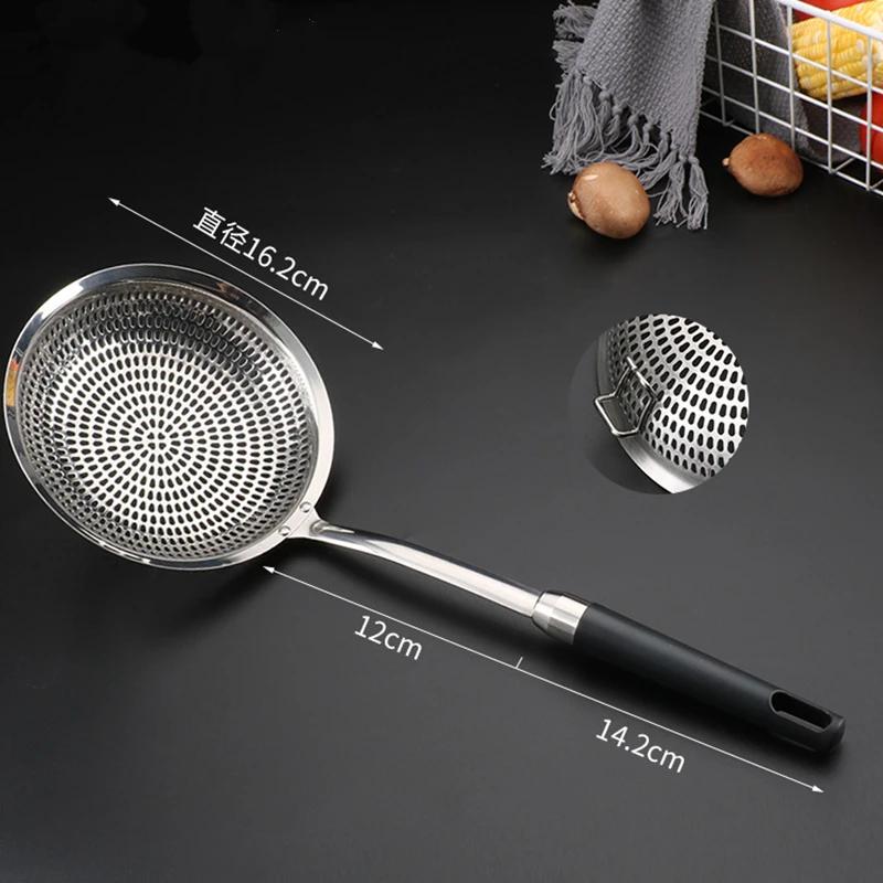 304 Stainless Steel Large Colander Oil Filter Kitchen Oil Frying Skimmer with Long Handle Noodles Food Sieve Cooking Tools