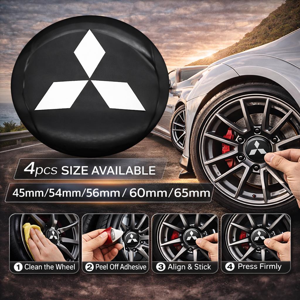 

4pcs 54mm 56mm 60mm 65mm Mitsubishi 3D Car Wheel emblem sticker Wheel Center Hub Cap auto Rim refit badge sticker accessories 56mm wheel sticker&For Mitsubishi