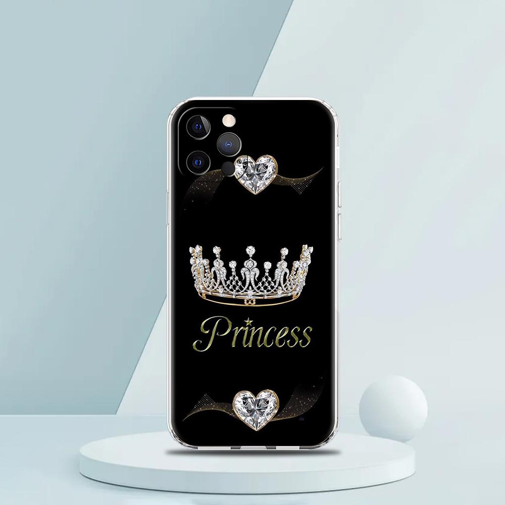 Diamond Crown Phone Case for iPhone 16 15 14 13 12 Pro Max Transparent Soft for iPhone 11 Pro Max 7 8 Plus XS XR Shell Bag