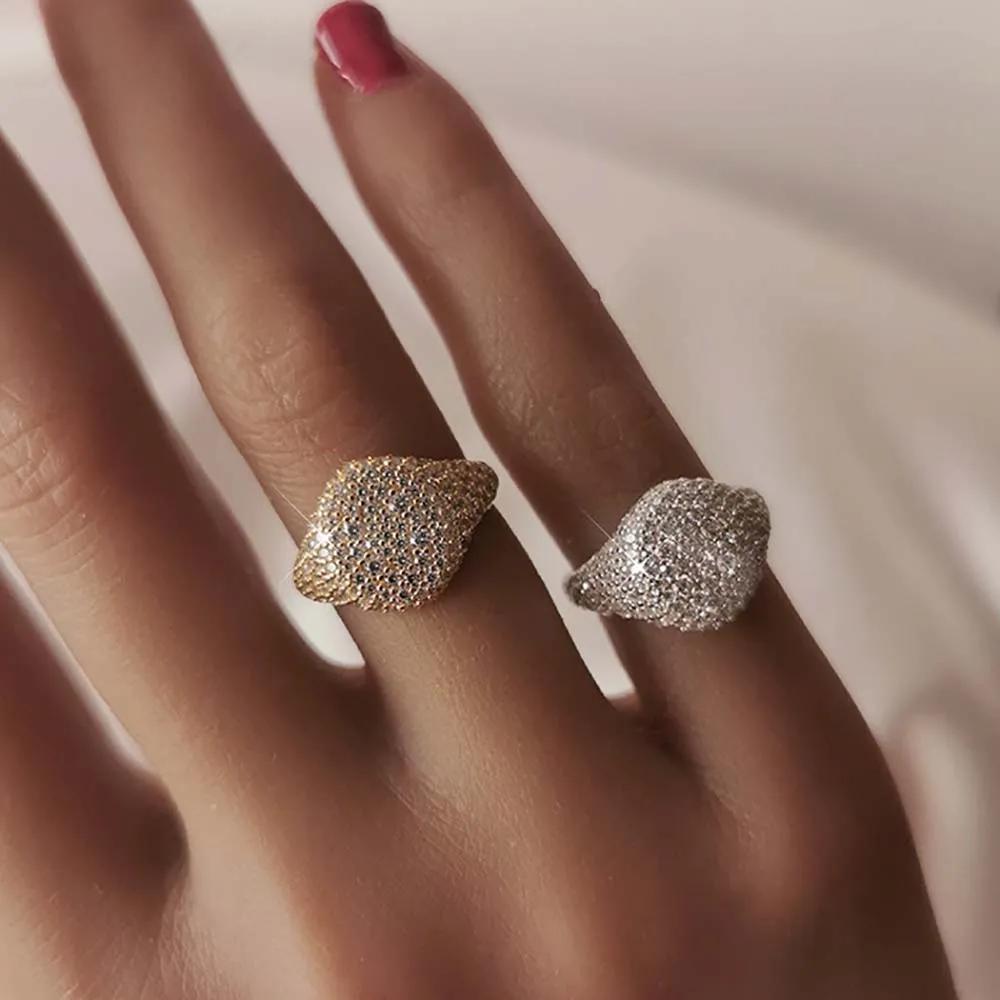 Fashion Full Zircon Opening Ring For Women Men Full Diamond S925 Silver Plated 18K Gold Hiphop Party Eternity Band Jewelry