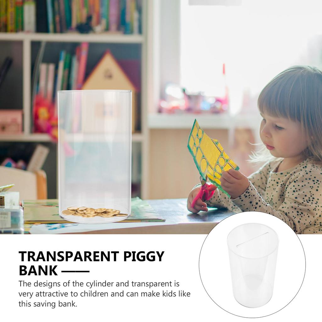 Transparent Piggy Bank Desktop Saving Pot Clear Money Kid Room Decoration Cylindrical Child