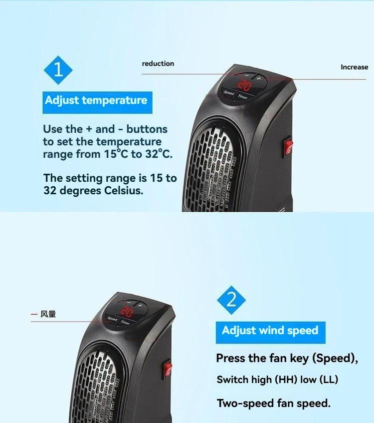Portable Electric Heater for Rooms Plug-In Wall Mini Radiator Fan Warmer Compact Home Heating Appliance