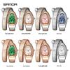 SANDA Women's Luxury Snake Head Bracelet Watch with Roman Mother-of-Pearl Dial, Diamond Accents, English Two-Hand, 30M Water Resistant.